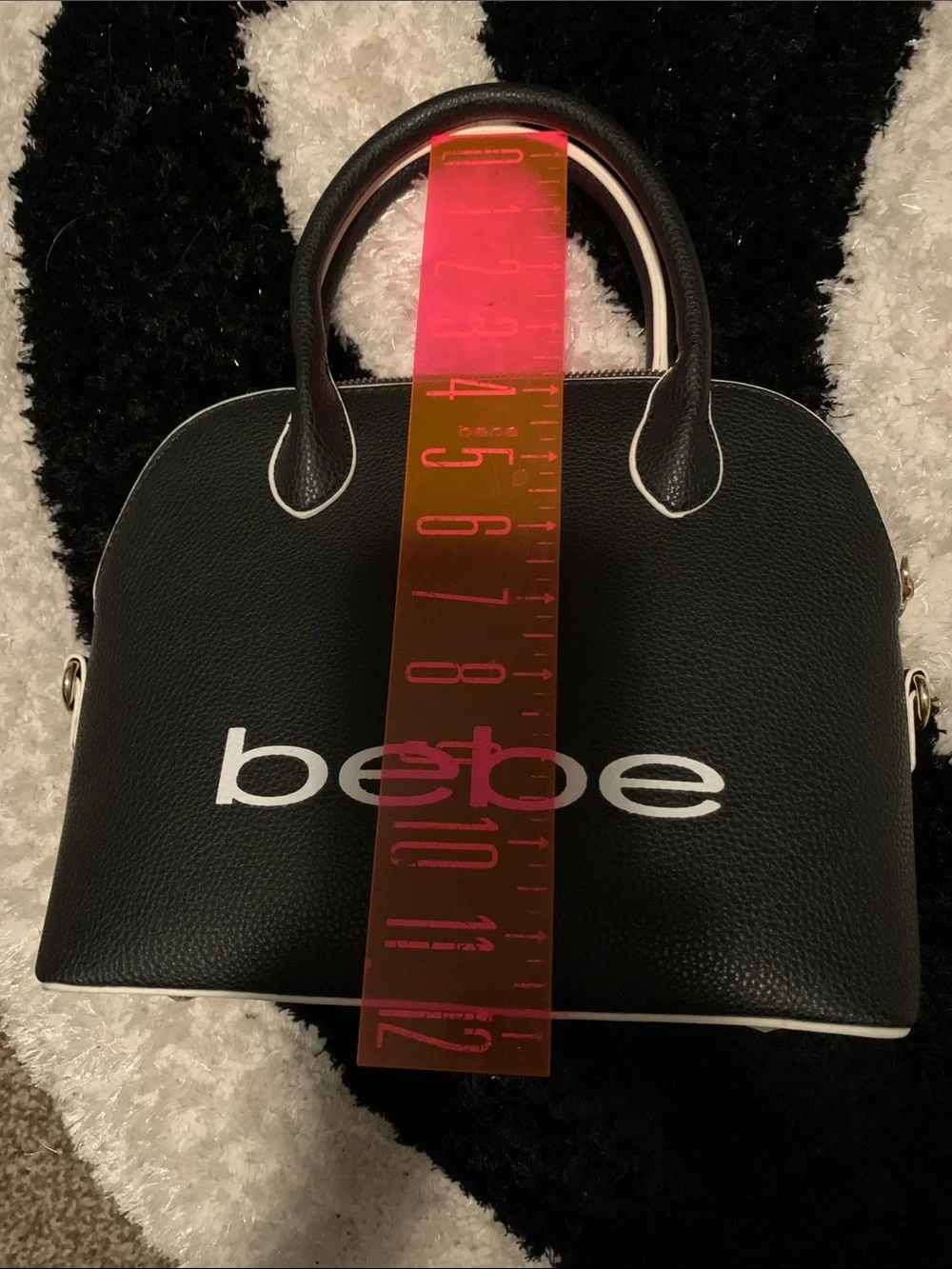 NEW! BEAUTIFUL bebe Black & White Logo Dome Satchel Handbag